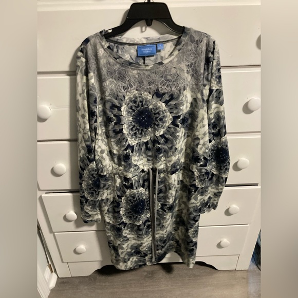 Simply Vera womens Dress Grey Floral Mini Polyester Long Sleeve adjustable waist - Picture 1 of 9